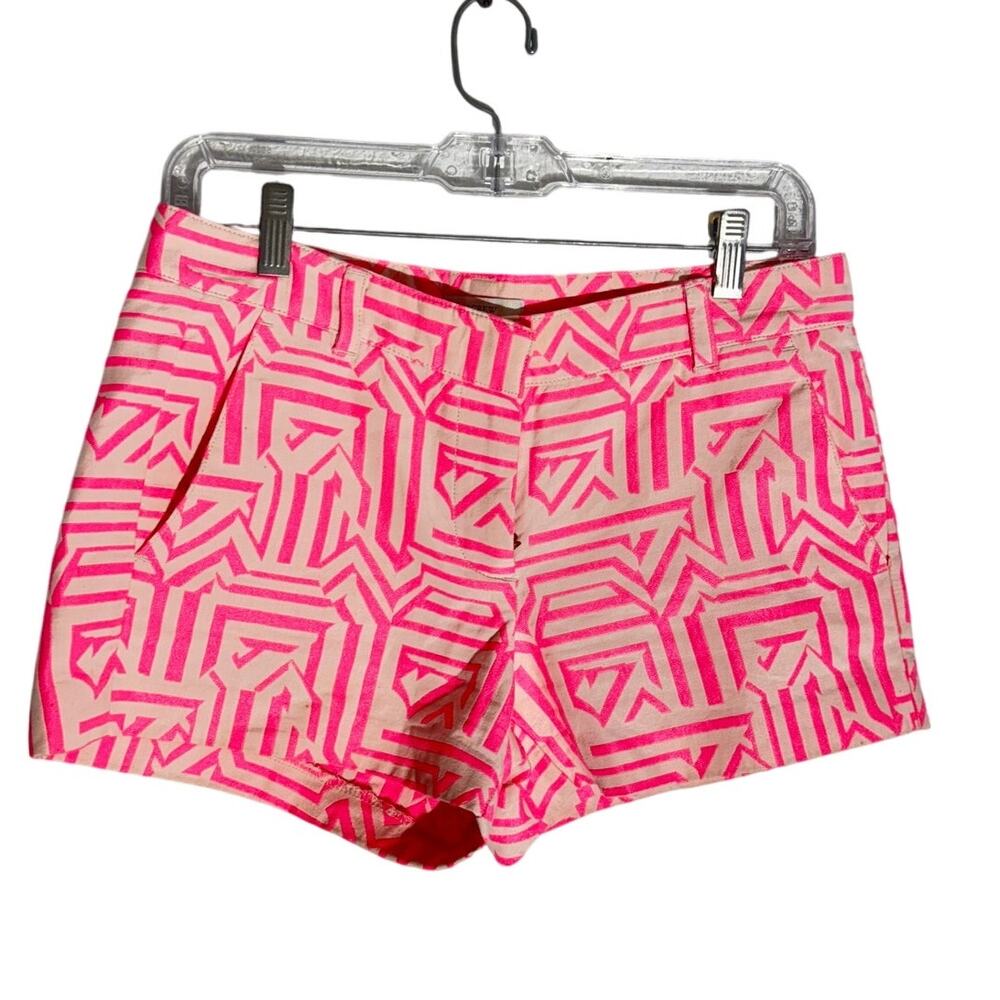 J. Crew Hot Pink & Cream Geometric Print Dress Shorts Size 2